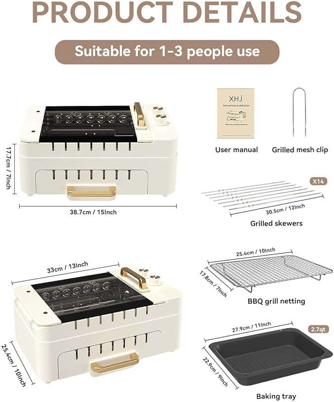 XHJ 4-in-1 Electric Indoor Grill Smokeless for Home,Countertop Electric Grill with Removable Sizzling Grill Pan & Grate + Auto Rotating Kabob Skewers + Electric Hot Dog Roller Dual Zone Cook with Lid - Image 3