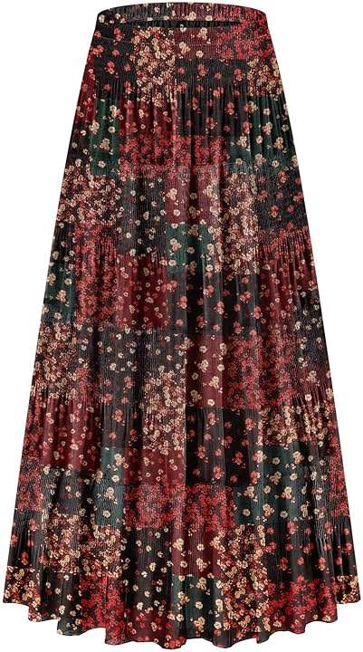 CYiNu Women's Chiffon Elastic High Waist Tiered Pleated Floral Printed A-Line Boho Long Maxi Skirts - Image 1