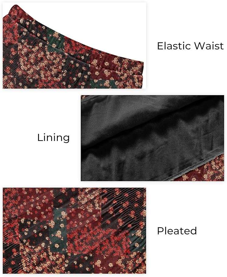 CYiNu Women's Chiffon Elastic High Waist Tiered Pleated Floral Printed A-Line Boho Long Maxi Skirts - Image 4