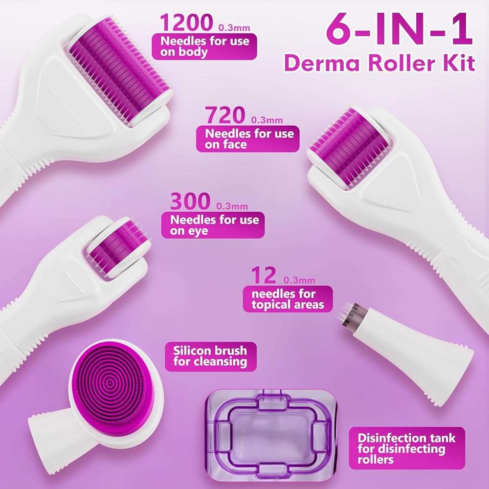 Anzqul Derma Roller Kit for Face, Body and Hair, 10 in 1 Facial Beauty Rollers Skin Care Tools, 0.25mm Microneedle Roller with 9 Replaceable Heads and 1 Storage Case, Skincare Tools for Home - Image 2