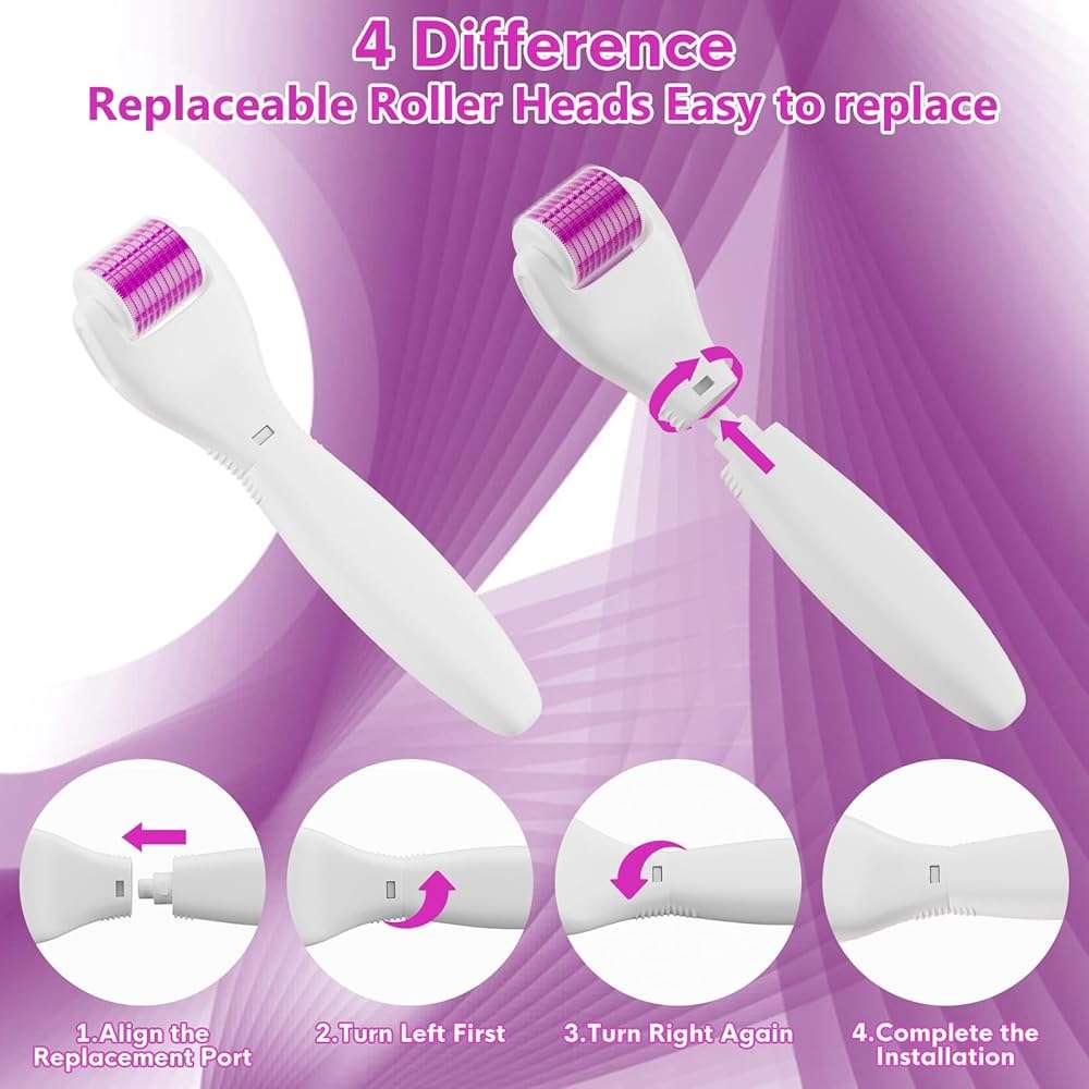 Anzqul Derma Roller Kit for Face, Body and Hair, 10 in 1 Facial Beauty Rollers Skin Care Tools, 0.25mm Microneedle Roller with 9 Replaceable Heads and 1 Storage Case, Skincare Tools for Home - Image 3