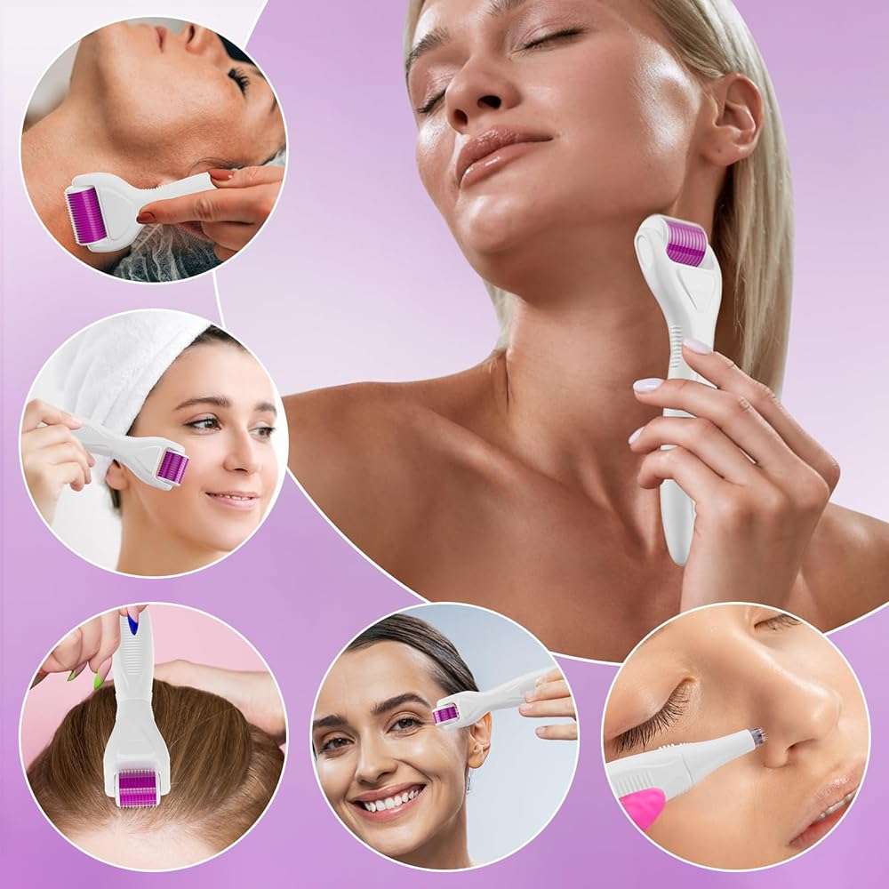 Anzqul Derma Roller Kit for Face, Body and Hair, 10 in 1 Facial Beauty Rollers Skin Care Tools, 0.25mm Microneedle Roller with 9 Replaceable Heads and 1 Storage Case, Skincare Tools for Home - Image 4
