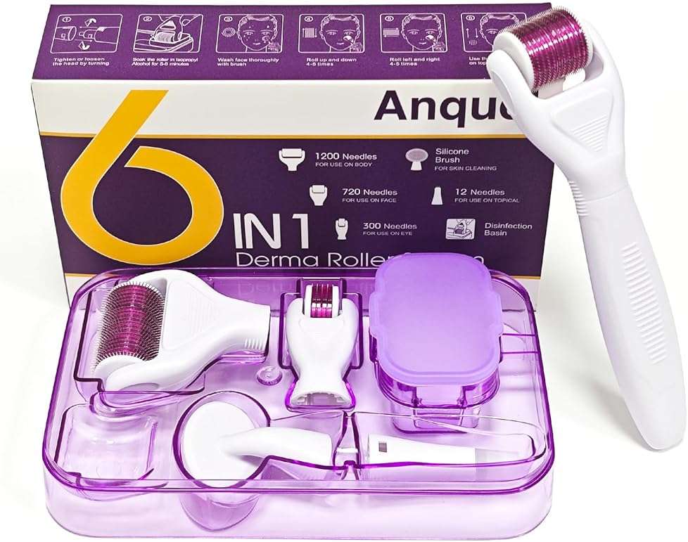 Anzqul Derma Roller Kit for Face, Body and Hair, 10 in 1 Facial Beauty Rollers Skin Care Tools, 0.25mm Microneedle Roller with 9 Replaceable Heads and 1 Storage Case, Skincare Tools for Home - Image 8