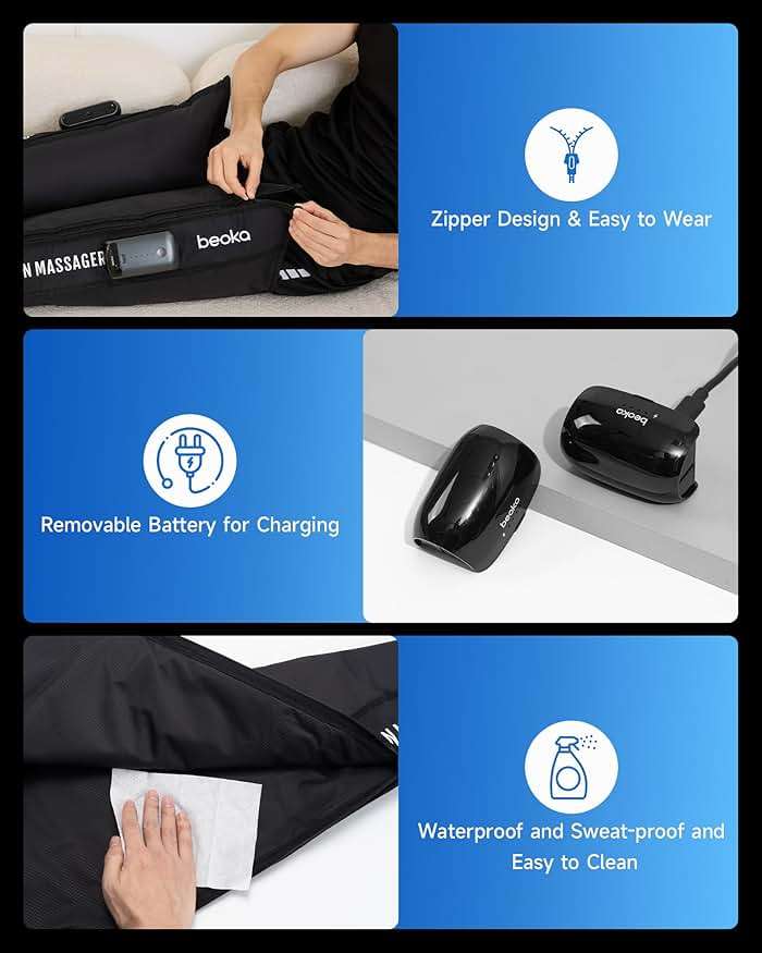 beoka Leg Massager for Circulation and Pain Relief, Leg Recovery System for Fast Recovery, Cordless Air Compression Boots with 3 Modes 5 Intensities for Athletes Runners and Travelers-L - Image 5