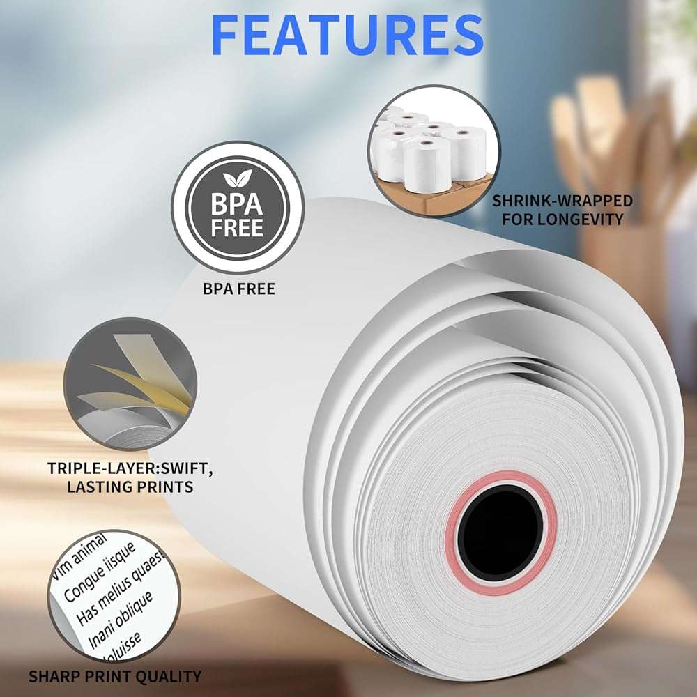 Muotich 2 1/4 x 85 Thermal Paper Rolls, 5 Rolls POS Receipt Rolls Fits All Credit Card Terminal and Cash Registers, Square Terminal Printer Paper, BPA-Free - Image 5