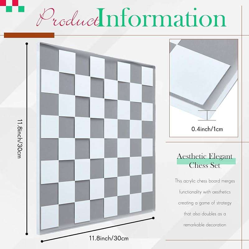 WinnerWhy Acrylic Chess Set, 11. 8 x 11. 8 Inch Large Modern Acrylic Checkers Set Table Game Board for Adults - Image 3