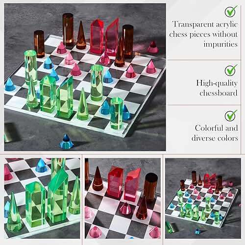 WinnerWhy Acrylic Chess Set, 11. 8 x 11. 8 Inch Large Modern Acrylic Checkers Set Table Game Board for Adults - Image 5