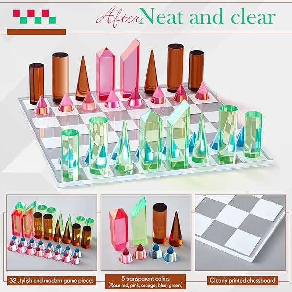 WinnerWhy Acrylic Chess Set, 11. 8 x 11. 8 Inch Large Modern Acrylic Checkers Set Table Game Board for Adults - Image 6