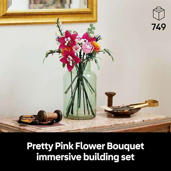 LEGO Botanicals Pretty Pink Flower Bouquet Building Set for Adults - Gifts for Birthdays - Artificial Flowers for Decor or Table Display - 10342 - Image 2