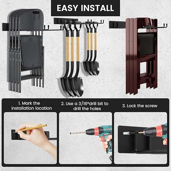 Neiteli Folding Chair Rack,Metal Folding Chair Storage Rack - 2-Pack,Heavy Duty Design,Garage Organization & Foldable Chair Hanger - Image 6