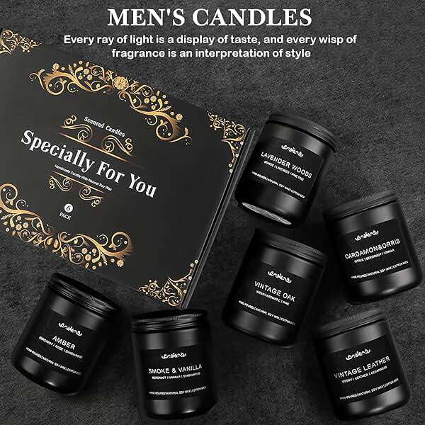 Candles for Men, 6 Pack Soy Wax Gift Set, 300H Long Lasting Home Fragrance with Masculine Scents, Gift for Dad, Husband or Boyfriend - Image 6