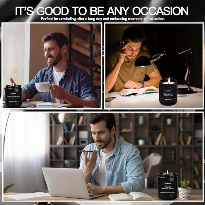 Candles for Men, 6 Pack Soy Wax Gift Set, 300H Long Lasting Home Fragrance with Masculine Scents, Gift for Dad, Husband or Boyfriend - Image 7