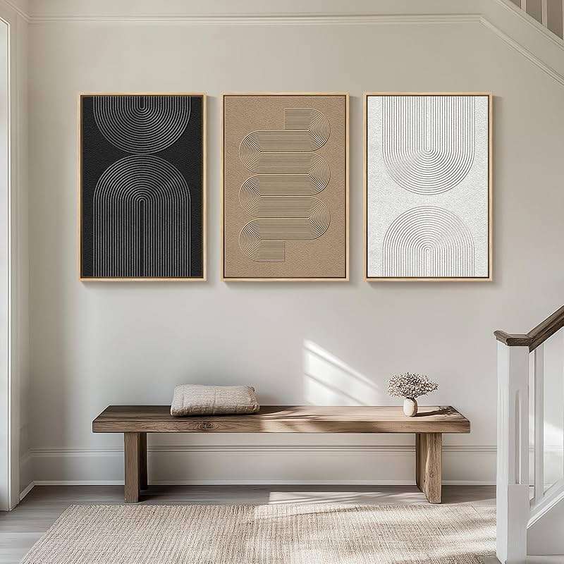 Large Framed Boho Modern Neutral Abstract Wall Art for Living Room, 3 Piece Black and White Canvas Prints Paintings Artwork for Walls, Geometric Pictures for Office Bedroom Dining Room Decor, 24x36 In - Image 4