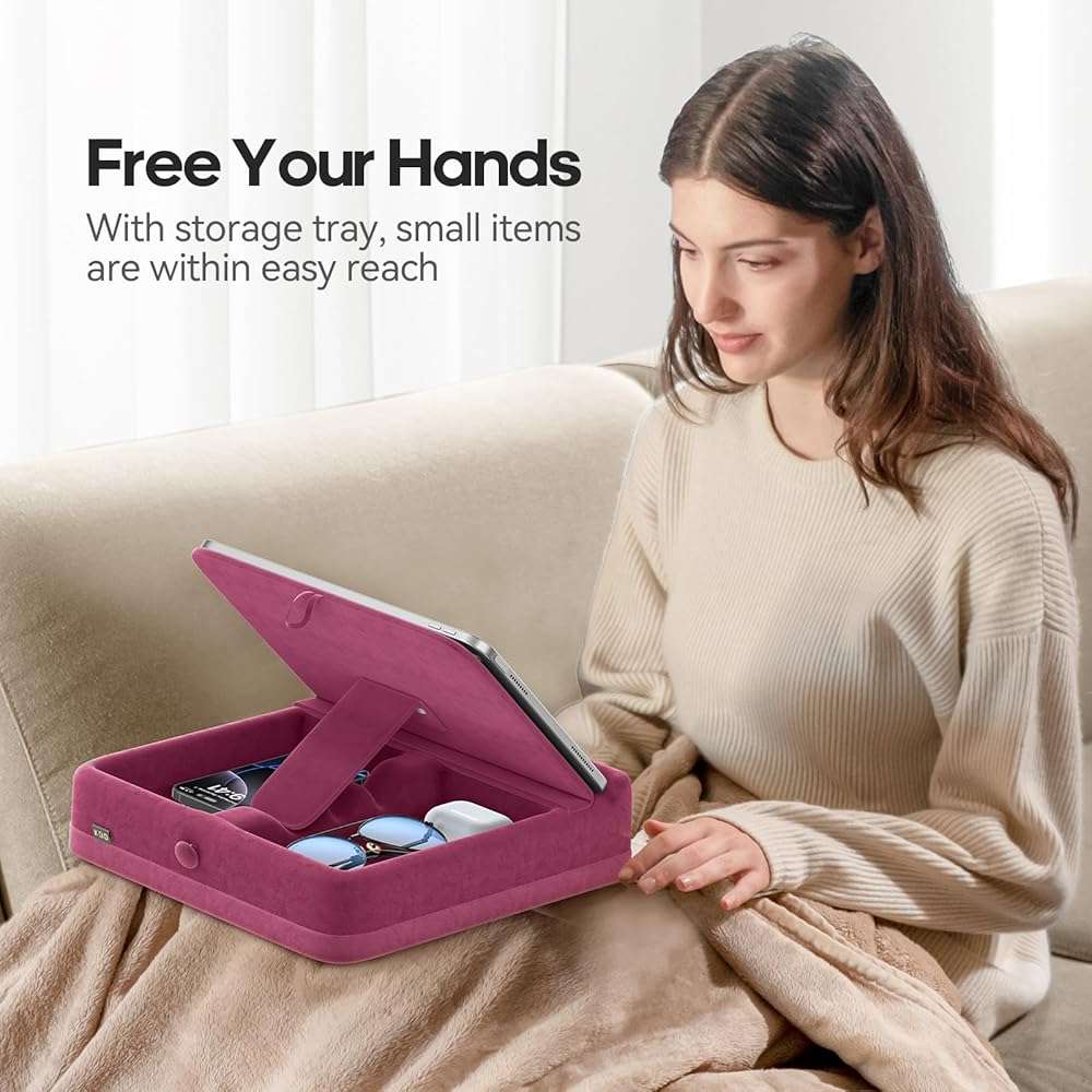 KDD Tablet Pillow Stand with Storage, Foldable iPad Holder for Lap, Desk and Bed, Angle Adjustable Soft Pad Dock with Stylus Mount Compatible with iPad Pro, Air, mini, Book, Phone and Tablet (4-13") - Image 2