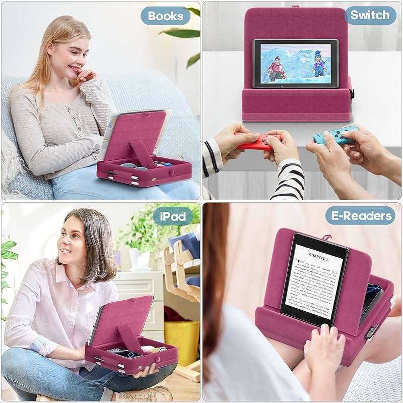 KDD Tablet Pillow Stand with Storage, Foldable iPad Holder for Lap, Desk and Bed, Angle Adjustable Soft Pad Dock with Stylus Mount Compatible with iPad Pro, Air, mini, Book, Phone and Tablet (4-13") - Image 7