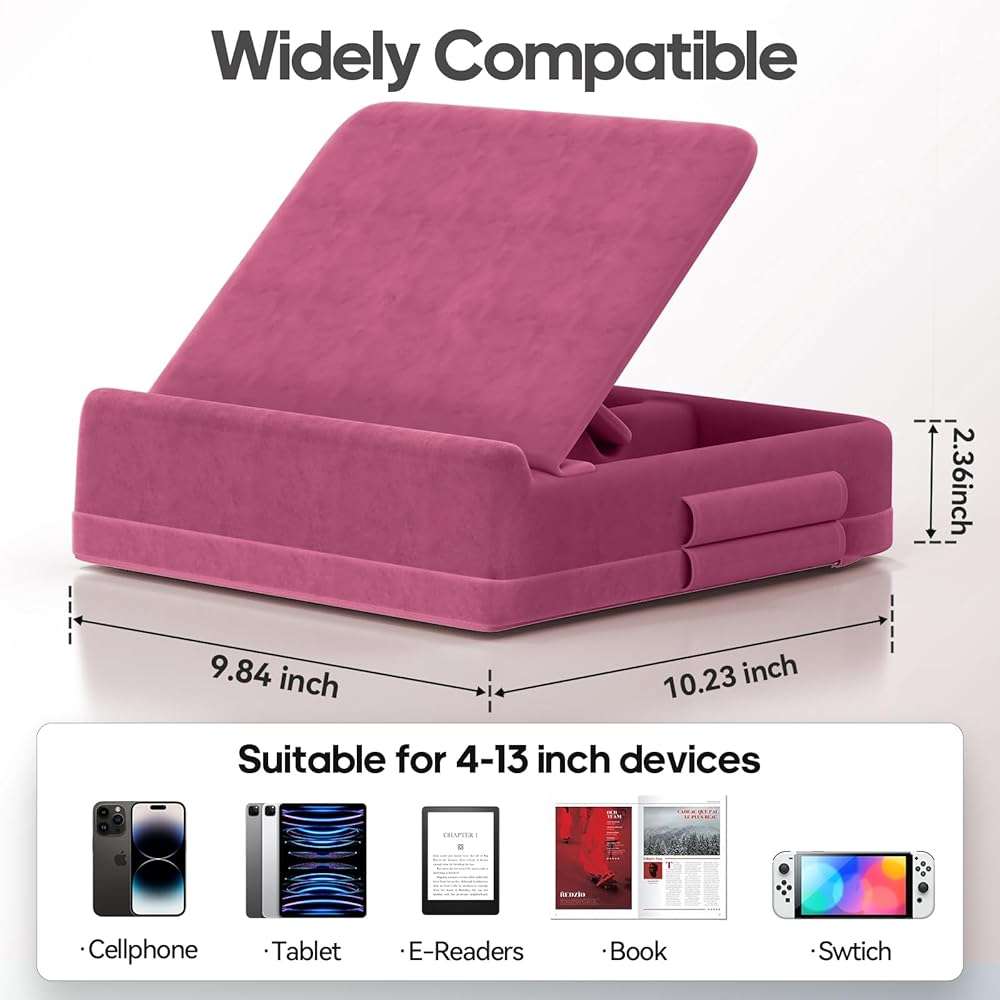 KDD Tablet Pillow Stand with Storage, Foldable iPad Holder for Lap, Desk and Bed, Angle Adjustable Soft Pad Dock with Stylus Mount Compatible with iPad Pro, Air, mini, Book, Phone and Tablet (4-13") - Image 8