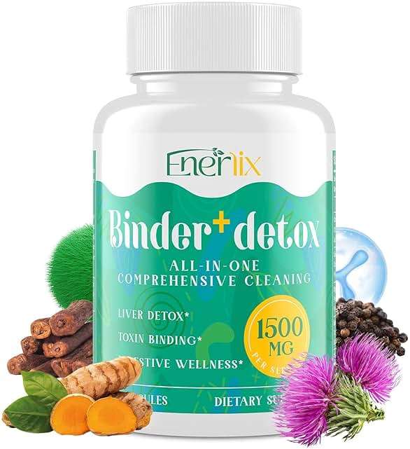 Enerlix 15-in-1 Detox Binder, Activated Charcoal, Zeolite & Bentonite Clay, Chlorella, 1500 MG Detox Supplement Maximum Absorbent, Liver Gut Digestive Detox Cleanse, 90 Vegan Capsules - Image 1