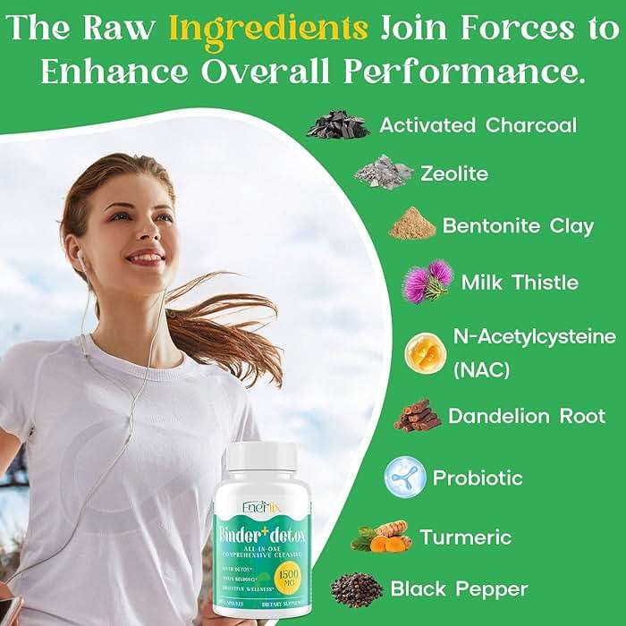 Enerlix 15-in-1 Detox Binder, Activated Charcoal, Zeolite & Bentonite Clay, Chlorella, 1500 MG Detox Supplement Maximum Absorbent, Liver Gut Digestive Detox Cleanse, 90 Vegan Capsules - Image 3