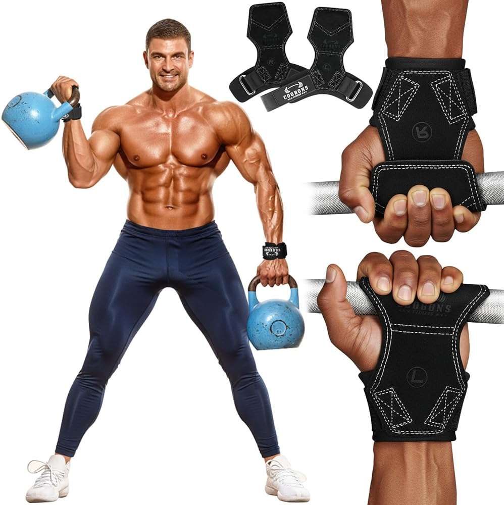 Weight Lifting Wrist Straps, Gym Straps Weight Lifting for Deadlift and Powerlifting, Double Layer Leather Wrist Wraps with Padded Cushion Wrist Loop, Weightlifting Grips for Men and Women - Image 1