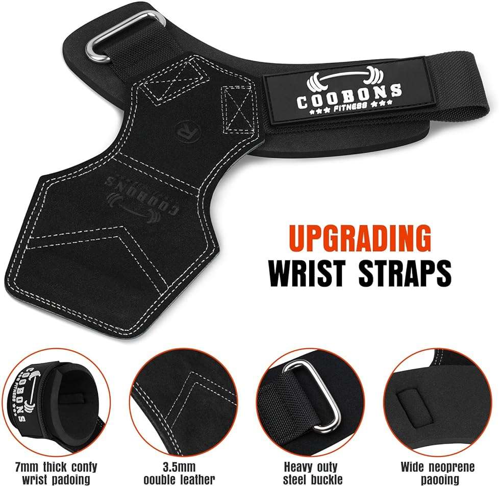 Weight Lifting Wrist Straps, Gym Straps Weight Lifting for Deadlift and Powerlifting, Double Layer Leather Wrist Wraps with Padded Cushion Wrist Loop, Weightlifting Grips for Men and Women - Image 2