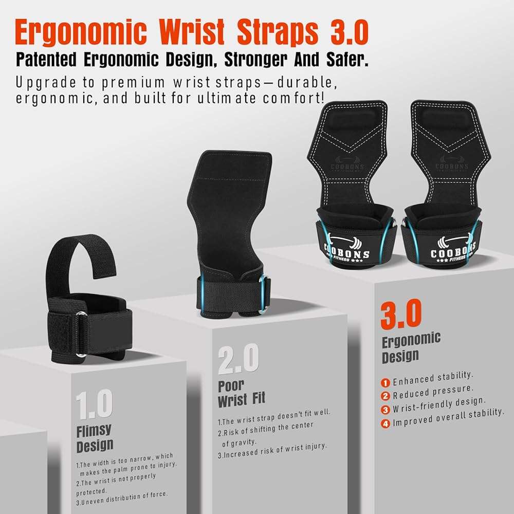 Weight Lifting Wrist Straps, Gym Straps Weight Lifting for Deadlift and Powerlifting, Double Layer Leather Wrist Wraps with Padded Cushion Wrist Loop, Weightlifting Grips for Men and Women - Image 3