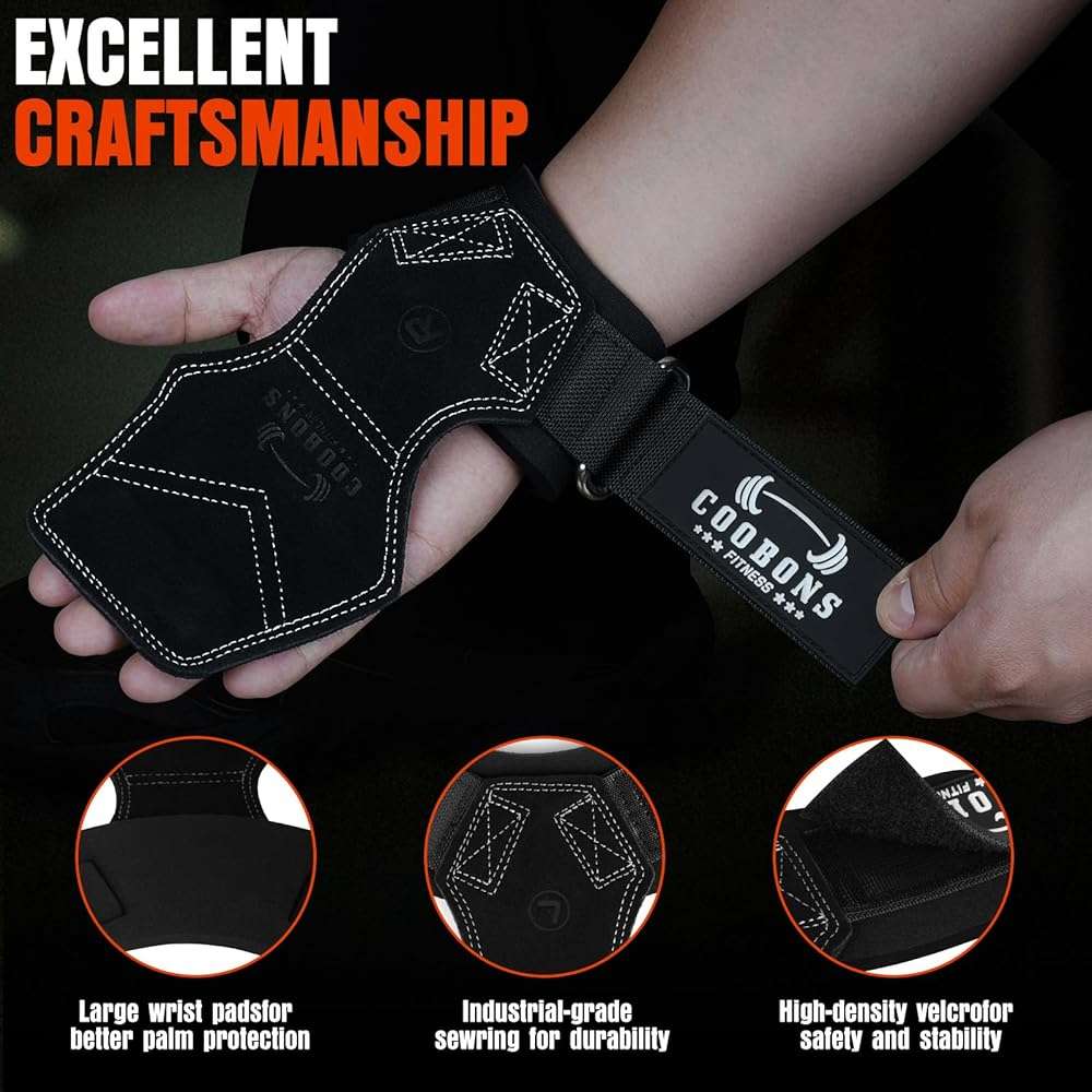 Weight Lifting Wrist Straps, Gym Straps Weight Lifting for Deadlift and Powerlifting, Double Layer Leather Wrist Wraps with Padded Cushion Wrist Loop, Weightlifting Grips for Men and Women - Image 4