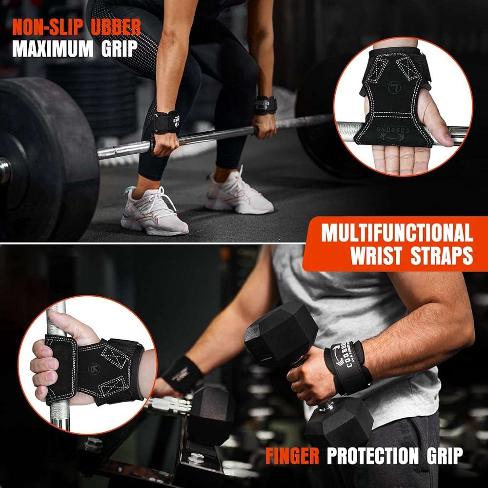 Weight Lifting Wrist Straps, Gym Straps Weight Lifting for Deadlift and Powerlifting, Double Layer Leather Wrist Wraps with Padded Cushion Wrist Loop, Weightlifting Grips for Men and Women - Image 6
