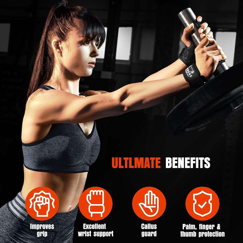 Weight Lifting Wrist Straps, Gym Straps Weight Lifting for Deadlift and Powerlifting, Double Layer Leather Wrist Wraps with Padded Cushion Wrist Loop, Weightlifting Grips for Men and Women - Image 7
