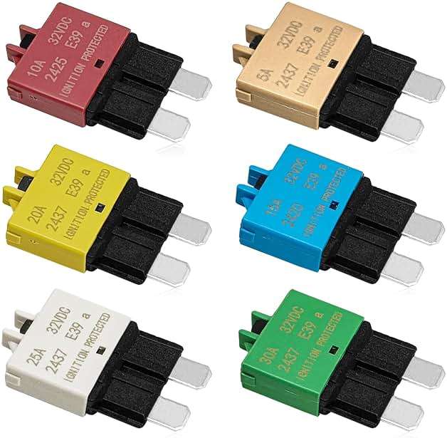 6pcs 32vdc Manual Reset Low Circuit Breaker Blade Fuse E39 ATC/ATO (5A 10A 15A 20A 25A 30A) - Image 1