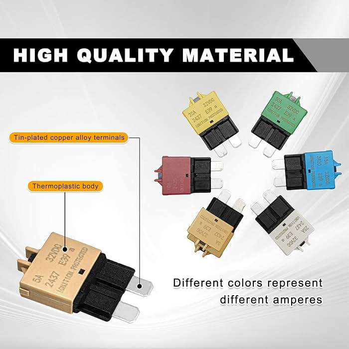 6pcs 32vdc Manual Reset Low Circuit Breaker Blade Fuse E39 ATC/ATO (5A 10A 15A 20A 25A 30A) - Image 4