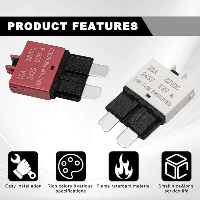 6pcs 32vdc Manual Reset Low Circuit Breaker Blade Fuse E39 ATC/ATO (5A 10A 15A 20A 25A 30A) - Image 5