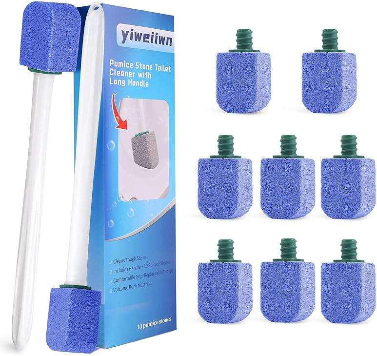 yiweiiwn Pumice Stone Toilet Cleaner with Long Handle Pumice Stone Cleaner Rust and Grease Stain Clean Suitable for Toilet Bathroom Kitchen Sink BBQ 2 Handle and 10 Pumice Stones(Blue) - Image 1