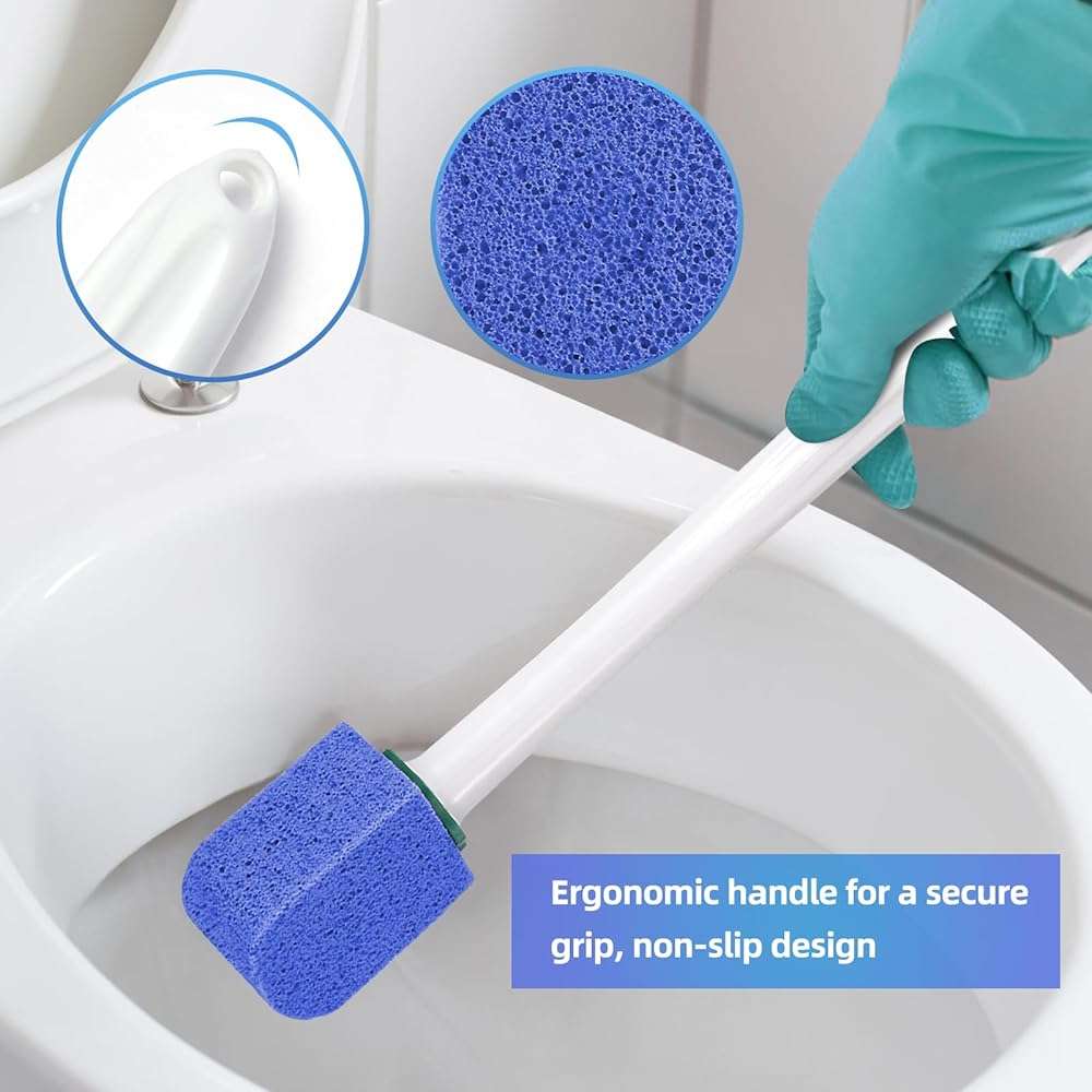 yiweiiwn Pumice Stone Toilet Cleaner with Long Handle Pumice Stone Cleaner Rust and Grease Stain Clean Suitable for Toilet Bathroom Kitchen Sink BBQ 2 Handle and 10 Pumice Stones(Blue) - Image 3