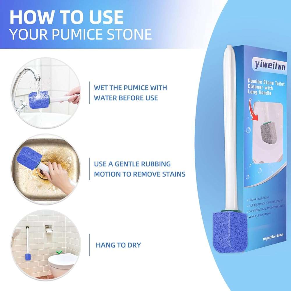 yiweiiwn Pumice Stone Toilet Cleaner with Long Handle Pumice Stone Cleaner Rust and Grease Stain Clean Suitable for Toilet Bathroom Kitchen Sink BBQ 2 Handle and 10 Pumice Stones(Blue) - Image 4