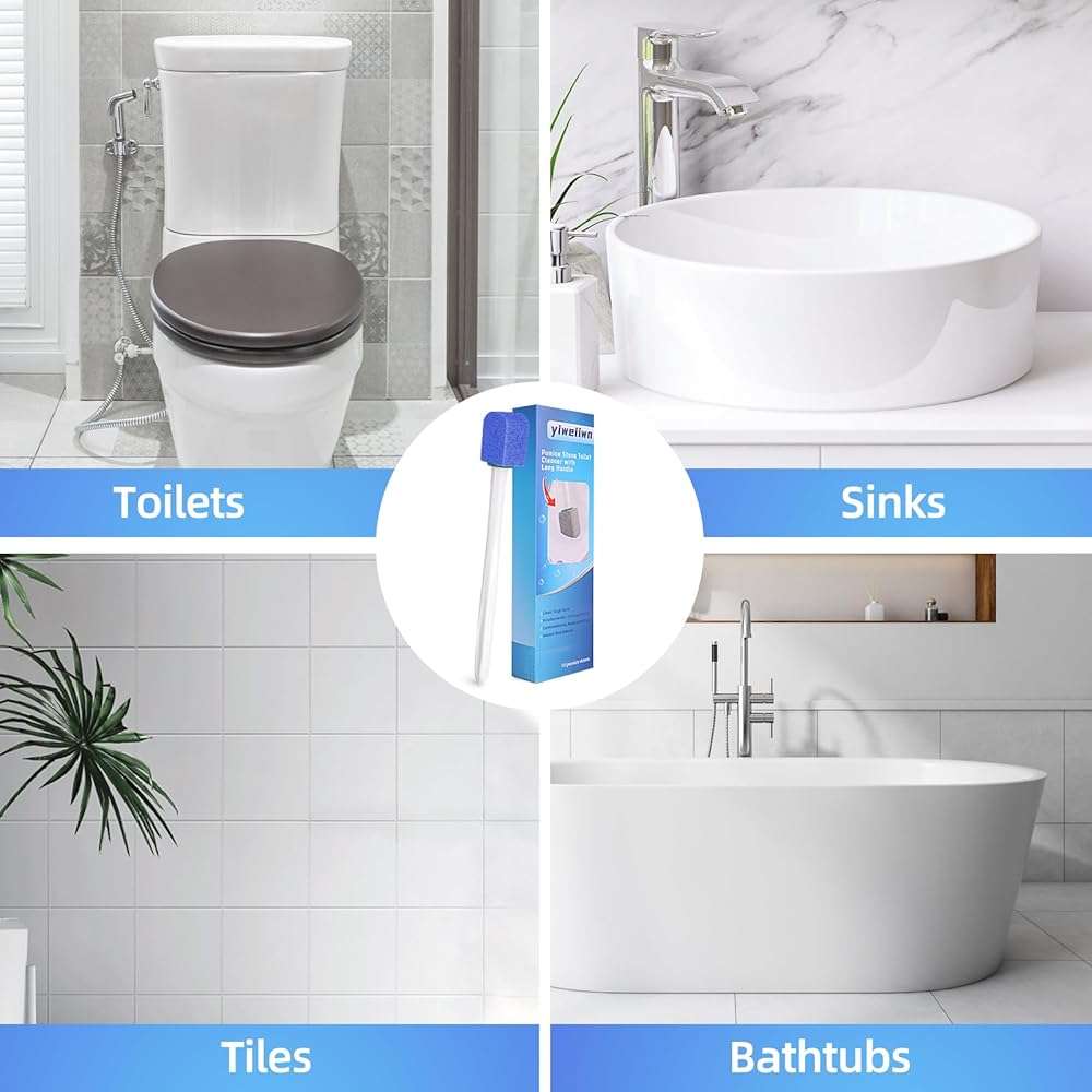 yiweiiwn Pumice Stone Toilet Cleaner with Long Handle Pumice Stone Cleaner Rust and Grease Stain Clean Suitable for Toilet Bathroom Kitchen Sink BBQ 2 Handle and 10 Pumice Stones(Blue) - Image 5