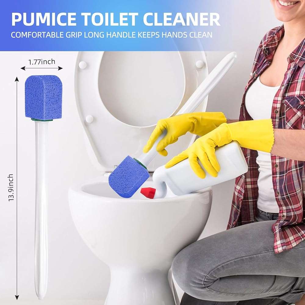 yiweiiwn Pumice Stone Toilet Cleaner with Long Handle Pumice Stone Cleaner Rust and Grease Stain Clean Suitable for Toilet Bathroom Kitchen Sink BBQ 2 Handle and 10 Pumice Stones(Blue) - Image 6