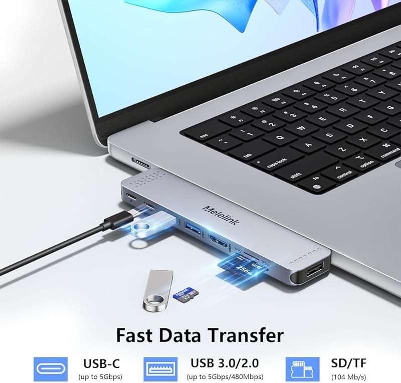 USB C Hub Adapter for MacBook Pro/Air M5 M4 M3 M2 M1 2025-2018 13" 15" 16", Mac Multiport Adapter, 8 in 2 MacBook Accessories Dongle with HDMI 4K, Thunderbolt 3, USB C&A Data Ports, SD TF Card Reader - Image 6