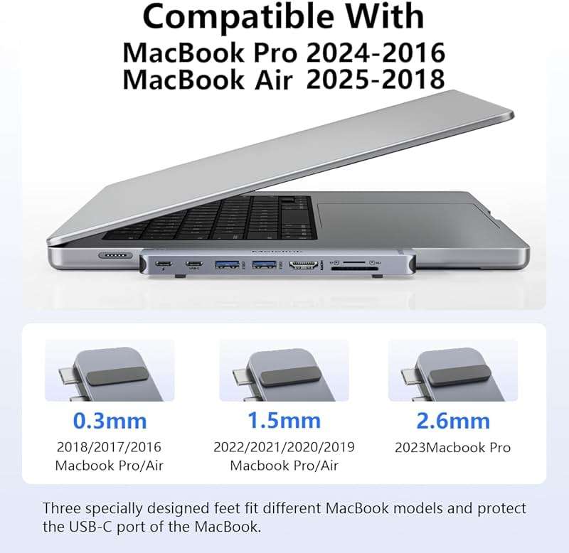 USB C Hub Adapter for MacBook Pro/Air M5 M4 M3 M2 M1 2025-2018 13" 15" 16", Mac Multiport Adapter, 8 in 2 MacBook Accessories Dongle with HDMI 4K, Thunderbolt 3, USB C&A Data Ports, SD TF Card Reader - Image 8