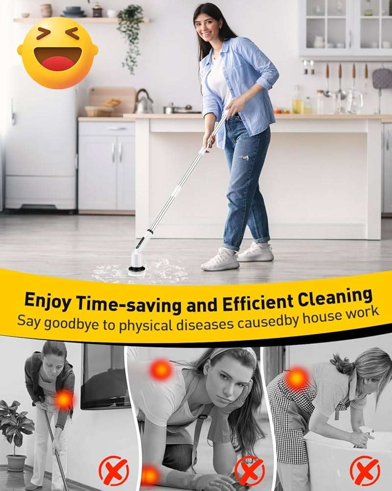 Electric Spin Scrubber for Cleaning Bathroom, Shower Scrubber Cordless Cleaning Brush with IPX7 Waterproof & 2 Speed, 3 Brush Heads, Bathroom Cleaning Supplies for Shower Tub Kitchen Tile Toilet White - Image 2