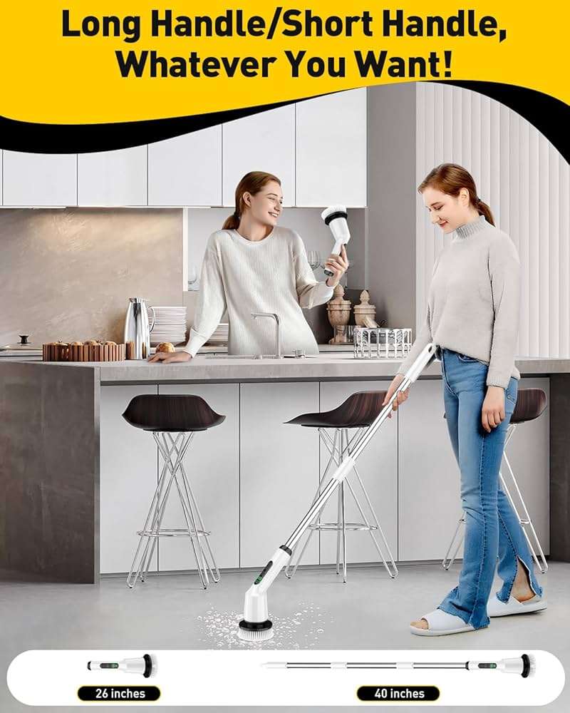 Electric Spin Scrubber for Cleaning Bathroom, Shower Scrubber Cordless Cleaning Brush with IPX7 Waterproof & 2 Speed, 3 Brush Heads, Bathroom Cleaning Supplies for Shower Tub Kitchen Tile Toilet White - Image 5