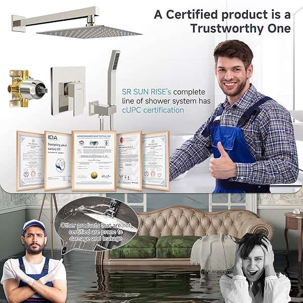 SR SUN RISE Shower Faucet Set & System - 10 Inch Rainfall Shower Head & Handle Set Wall Mounted Brushed Nickel Solid Brass Valve Trim Kit Included - Image 3