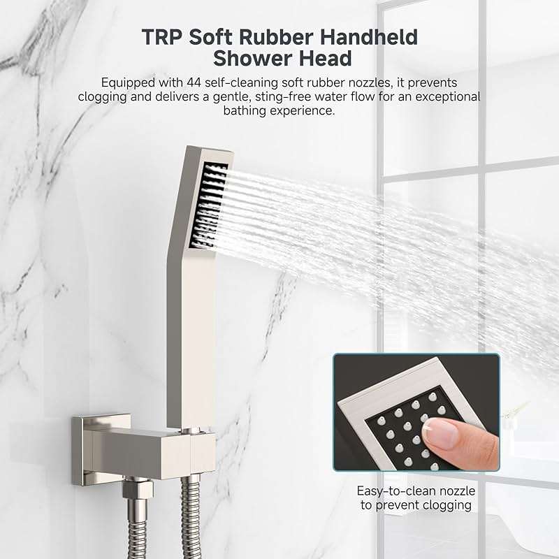 SR SUN RISE Shower Faucet Set & System - 10 Inch Rainfall Shower Head & Handle Set Wall Mounted Brushed Nickel Solid Brass Valve Trim Kit Included - Image 6