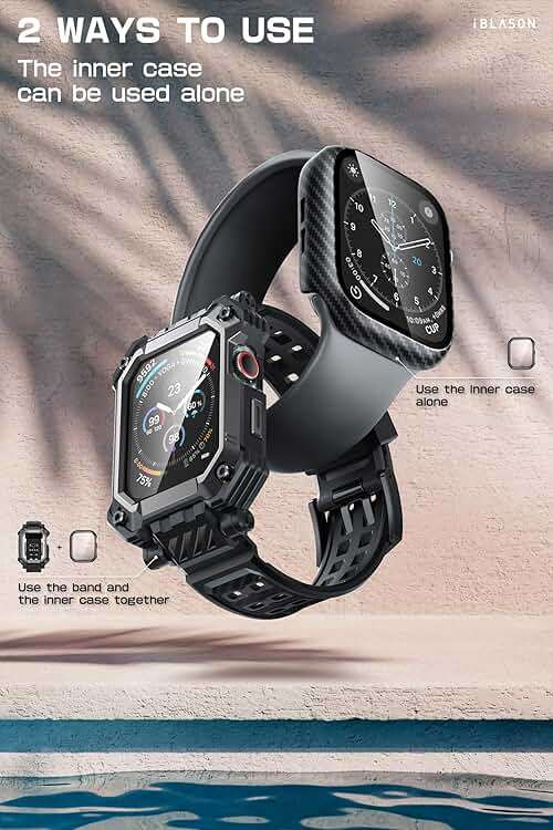 i-Blason 3-in-1 for Apple Watch Series 11/10 46mm Case with Band Multiuse [Includes 2 Tempered Glass Screen Protectors] Heavy Duty Protection Sport Shockproof Band Men for Apple Watch 46mm, Black - Image 4