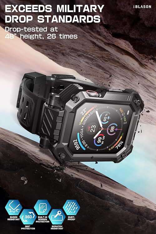 i-Blason 3-in-1 for Apple Watch Series 11/10 46mm Case with Band Multiuse [Includes 2 Tempered Glass Screen Protectors] Heavy Duty Protection Sport Shockproof Band Men for Apple Watch 46mm, Black - Image 5