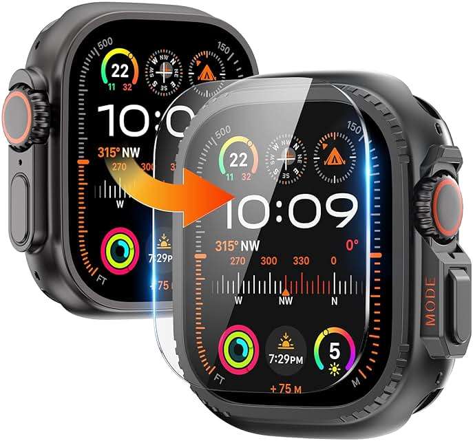 Goton Metal Case for Apple Watch Ultra 3/2/1 49mm Screen Protector, Rugged Bumper Tempered Glass with Back Cover Compatible with 2025 Ultra3 - Image 1