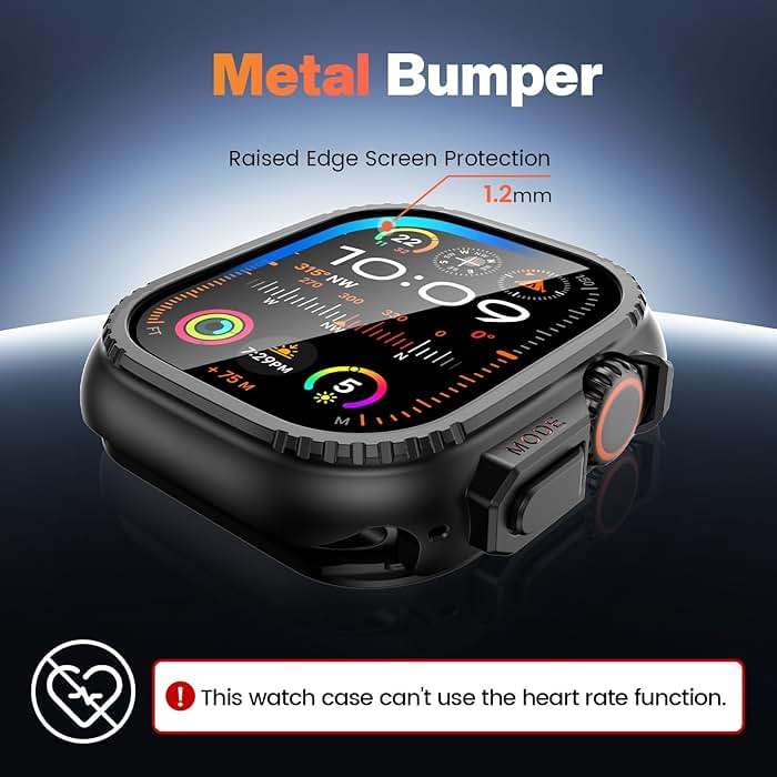 Goton Metal Case for Apple Watch Ultra 3/2/1 49mm Screen Protector, Rugged Bumper Tempered Glass with Back Cover Compatible with 2025 Ultra3 - Image 3