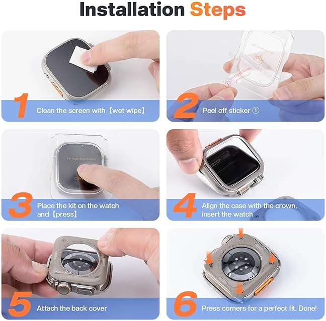 Goton Metal Case for Apple Watch Ultra 3/2/1 49mm Screen Protector, Rugged Bumper Tempered Glass with Back Cover Compatible with 2025 Ultra3 - Image 6