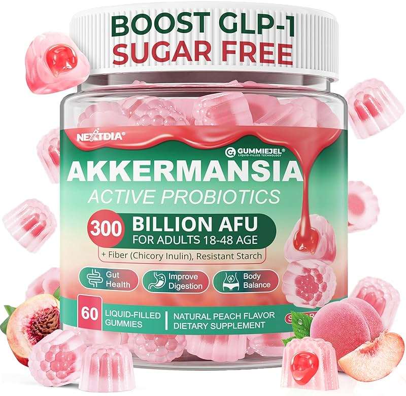Akkermansia Probiotics Gummies with Prebiotics Fiber, 300 Billion AFU Akkermansia Muciniphila, with Polyphenol Fruits, Resistant Starch, Vitamin A D3 B2 for Metabolism, Digestive & Gut Health, 1Pack - Image 1