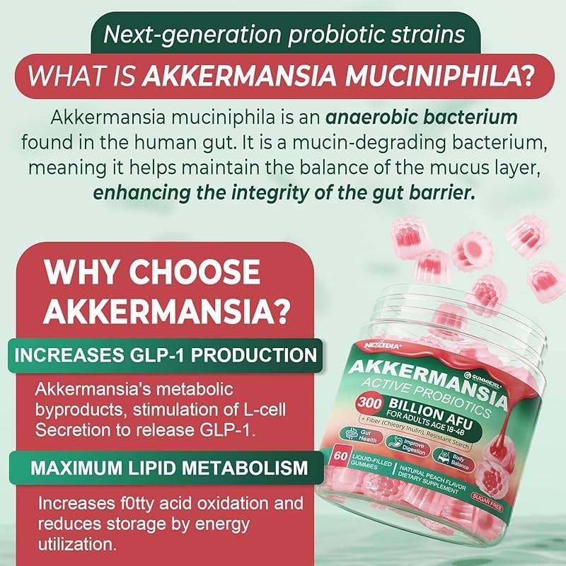 Akkermansia Probiotics Gummies with Prebiotics Fiber, 300 Billion AFU Akkermansia Muciniphila, with Polyphenol Fruits, Resistant Starch, Vitamin A D3 B2 for Metabolism, Digestive & Gut Health, 1Pack - Image 3