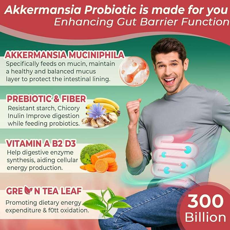 Akkermansia Probiotics Gummies with Prebiotics Fiber, 300 Billion AFU Akkermansia Muciniphila, with Polyphenol Fruits, Resistant Starch, Vitamin A D3 B2 for Metabolism, Digestive & Gut Health, 1Pack - Image 5